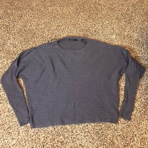 Cyrus Women's Blue Ribbed Knit Long Sleeve‎ Top Crew Neck Casual Pullover